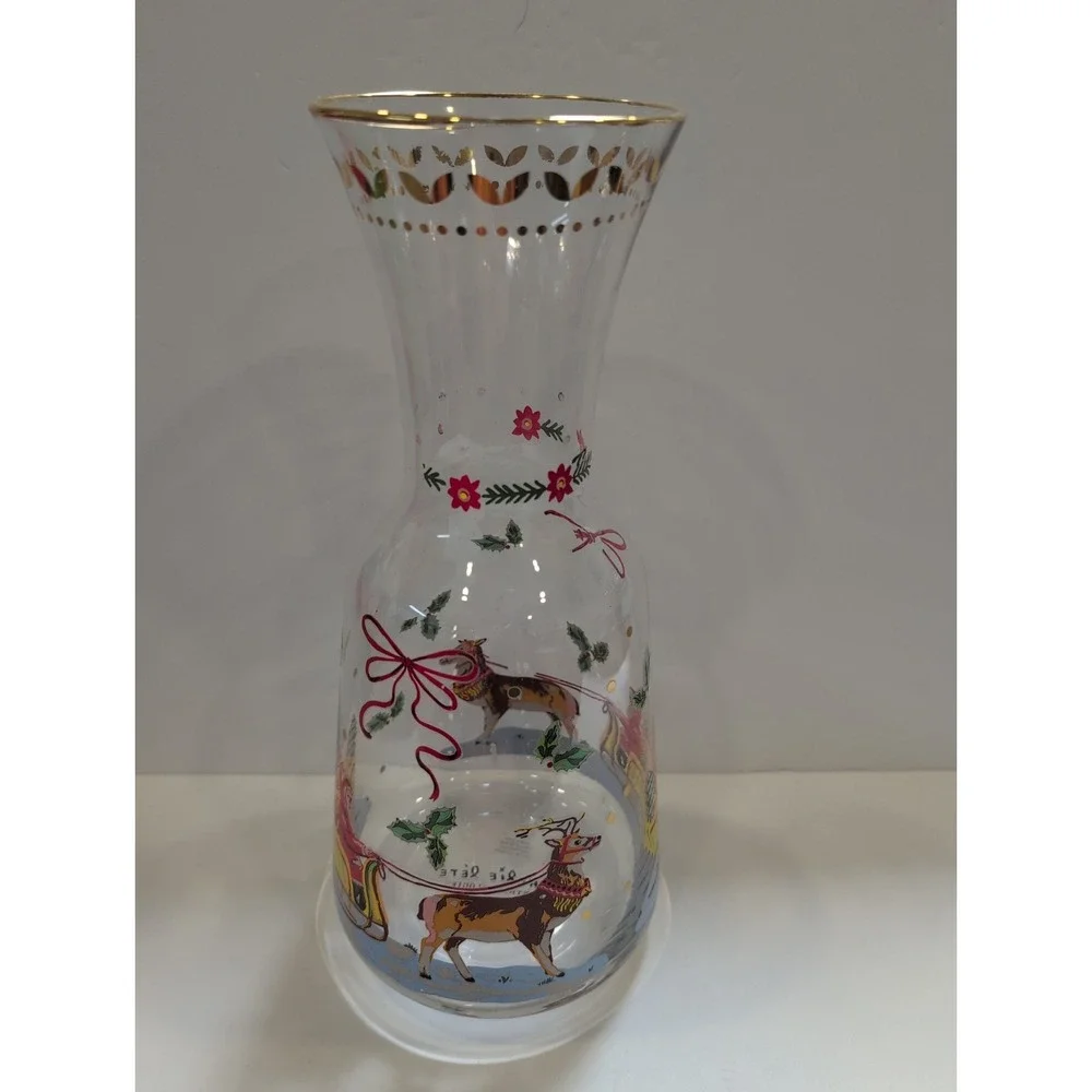 Anthropologie Nathalie Lete Santa Sleigh Christmas Holiday Carafe Glass 57.7 Oz